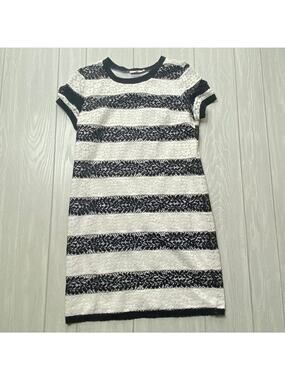 Solitaire Women's Black & White Striped Floral Lace Mini Dress Size Medium